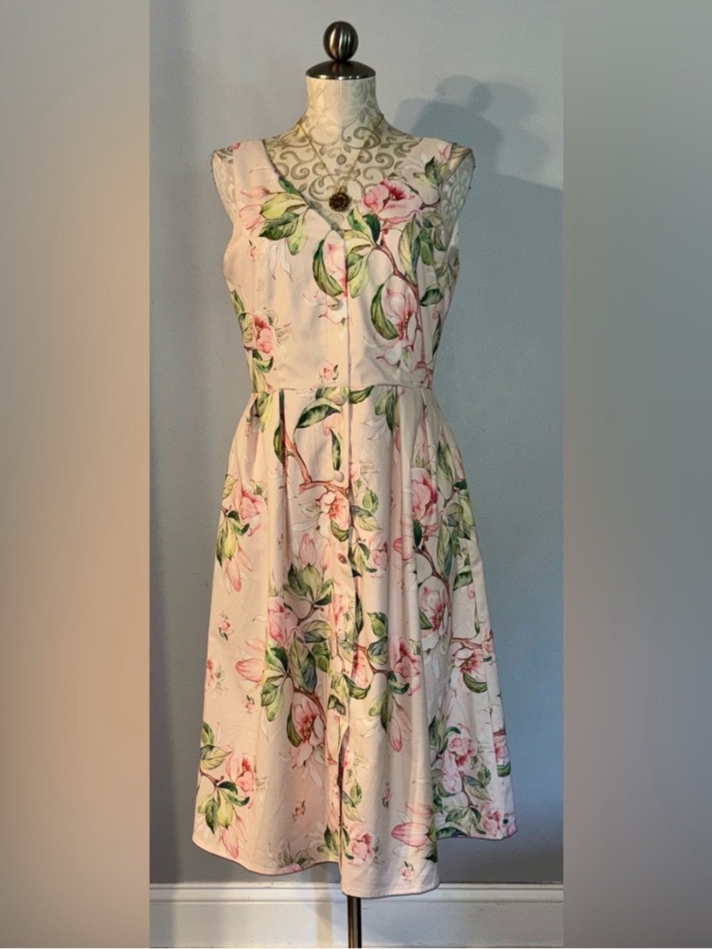 Boutique 1861 Floral Pink & Green Pleated Women's Skirt Size Large